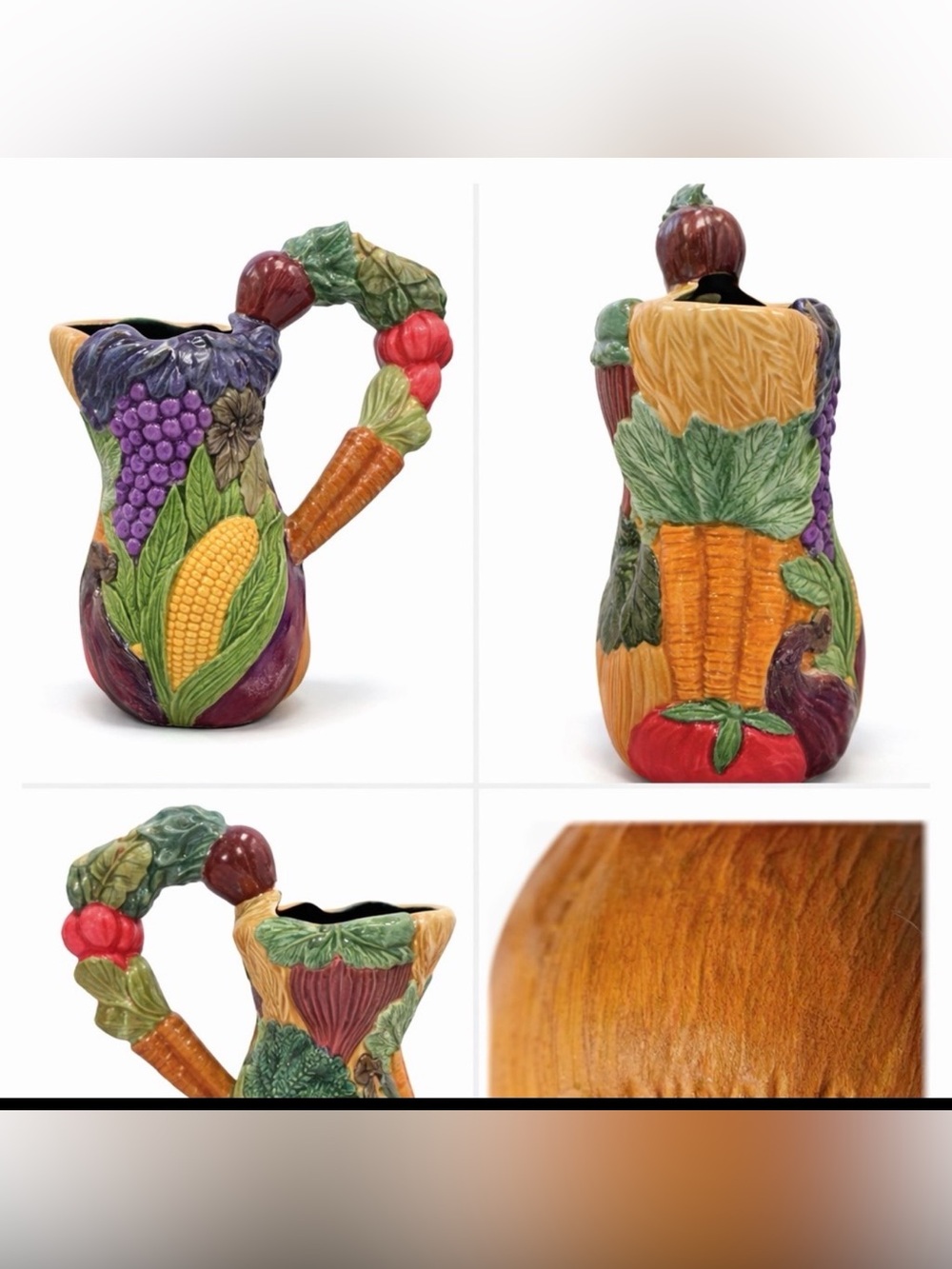 Vegetable Pitcher Vase Majolica Style Farmhouse Kitchen Decor